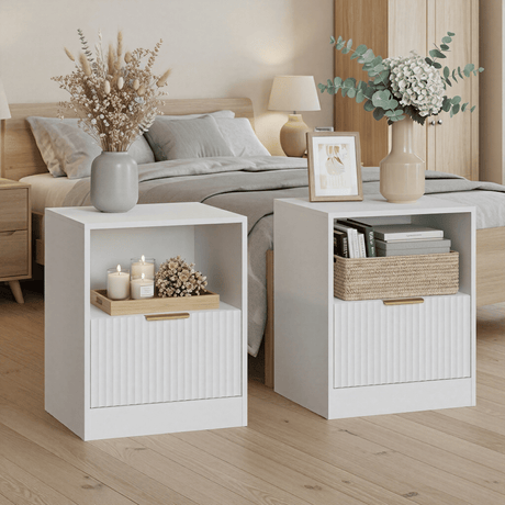 Modern White Bedside Cabinet with Gold Handles