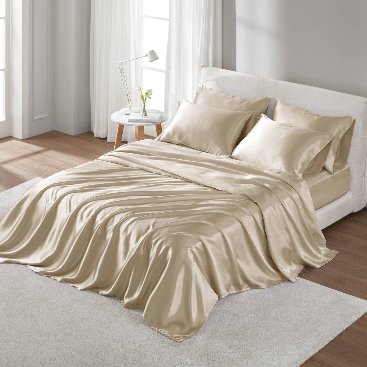 Luxury Wrinkle-Free Sheet Set for California King Beds with 4 Pillowcases
