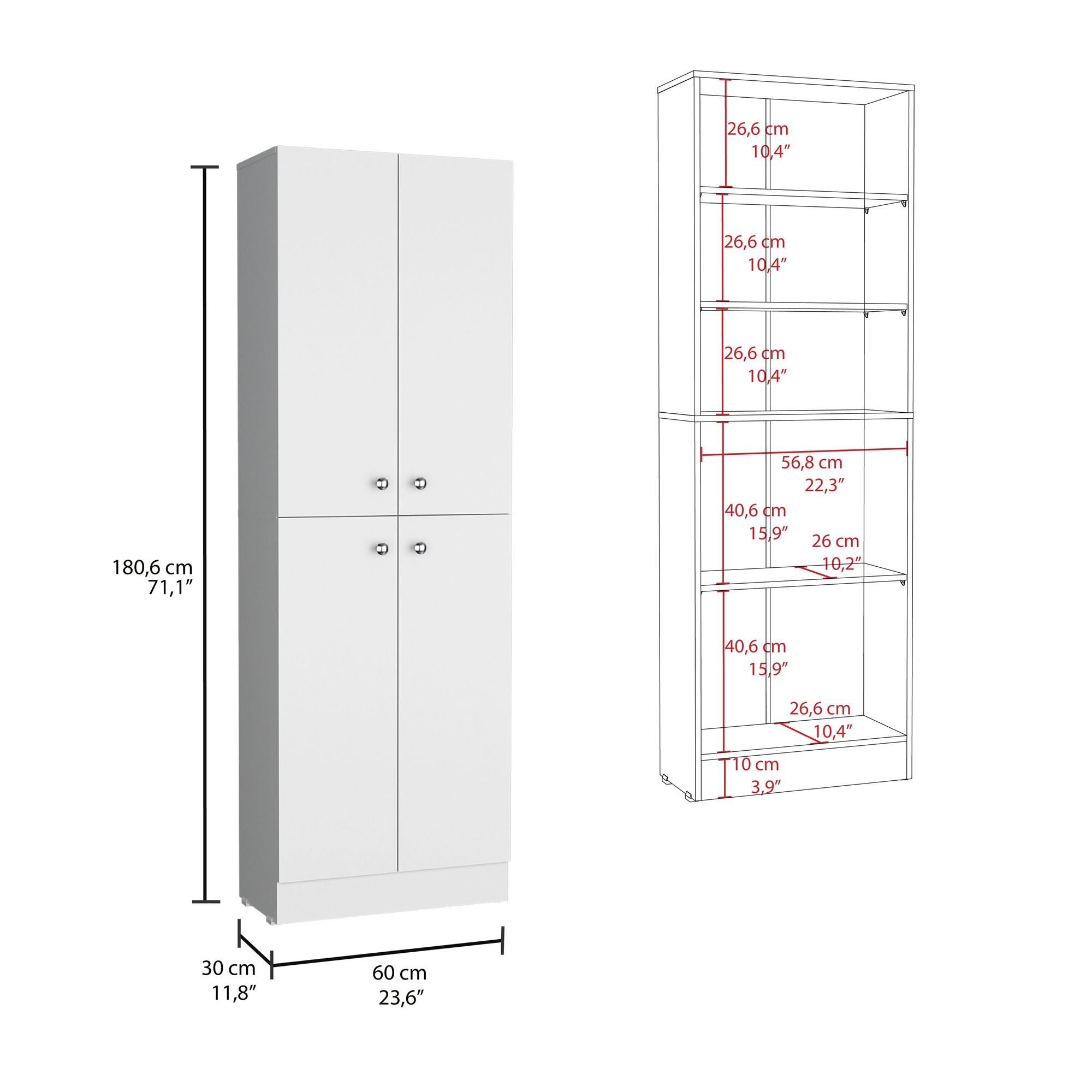 Lynch 71- Kitchen Pantry Cabinet with Adjustable Shelves and 4 Doors