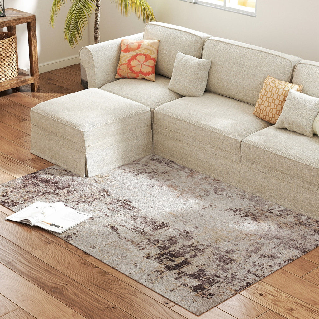 Modern Abstract Area Rug - Non-Slip, Washable Chenille Carpet for Living Room