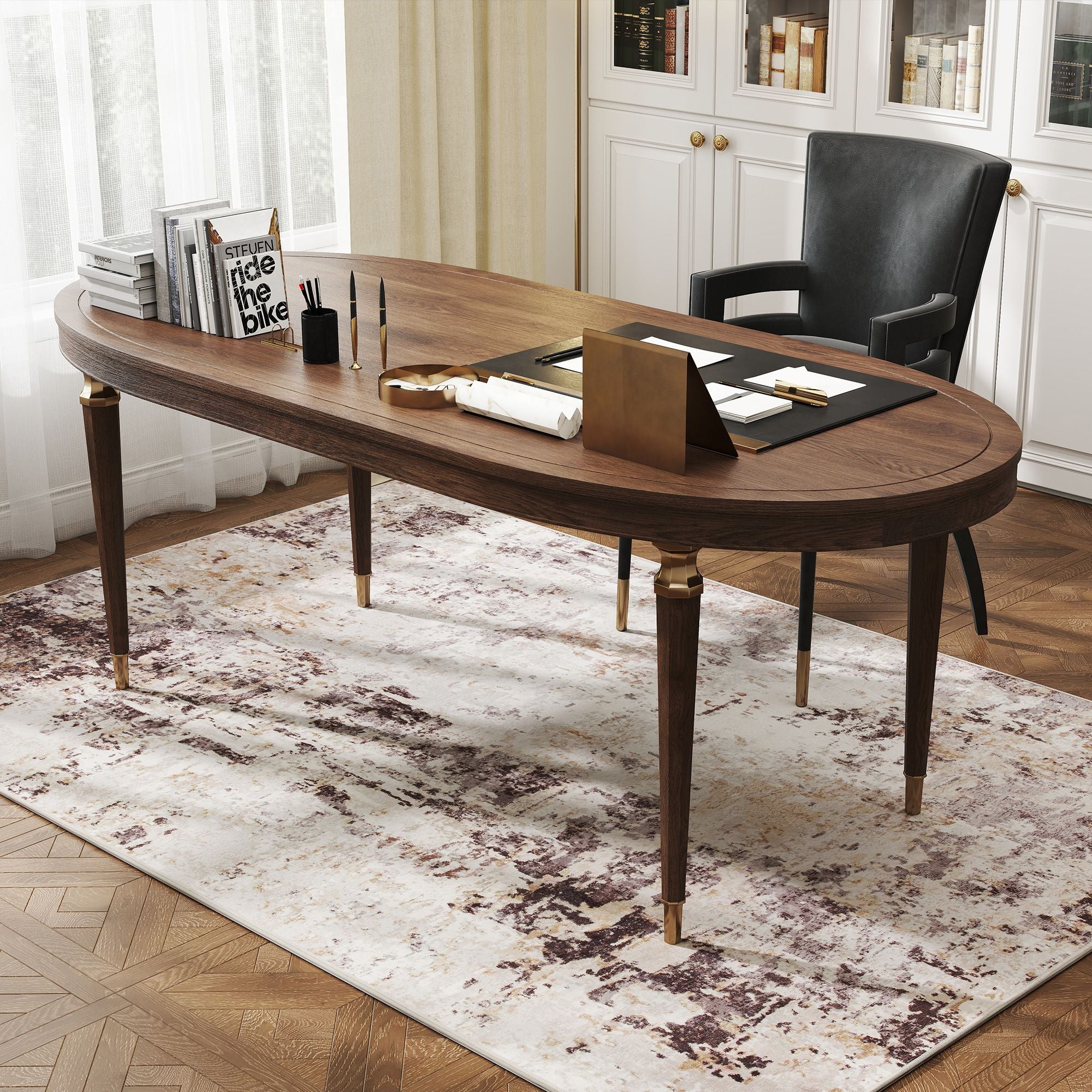 Modern Abstract Area Rug - Non-Slip, Washable Chenille Carpet for Living Room