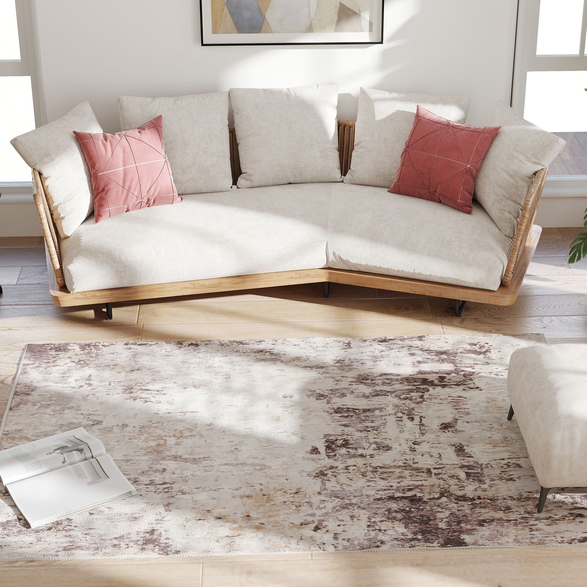 Modern Abstract Area Rug - Non-Slip, Washable Chenille Carpet for Living Room