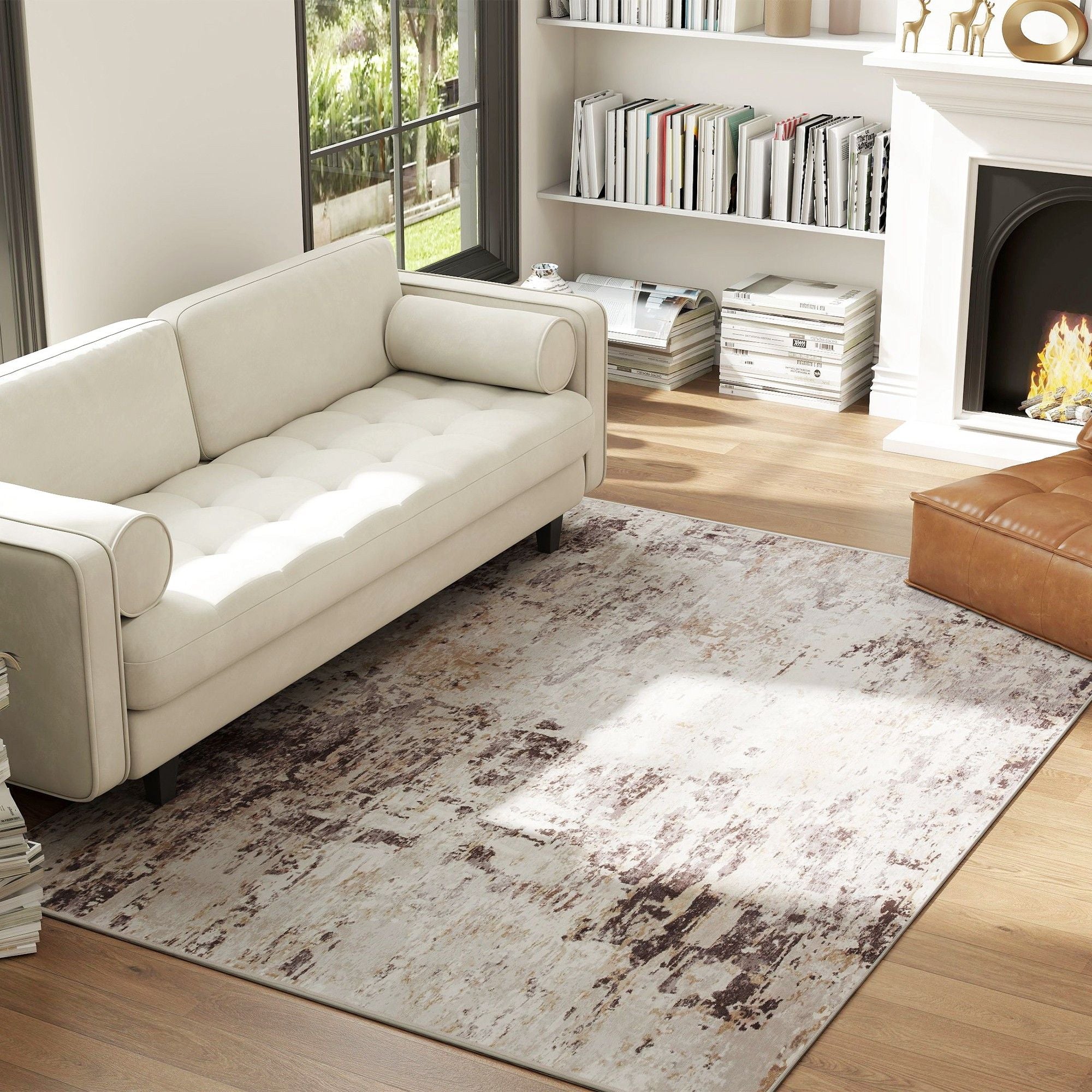 Modern Abstract Area Rug - Non-Slip, Washable Chenille Carpet for Living Room