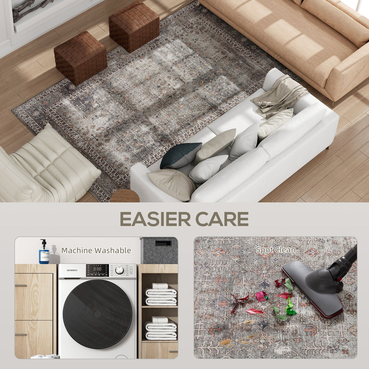 Dark Mixed-Brown Traditional Washable Area Rug