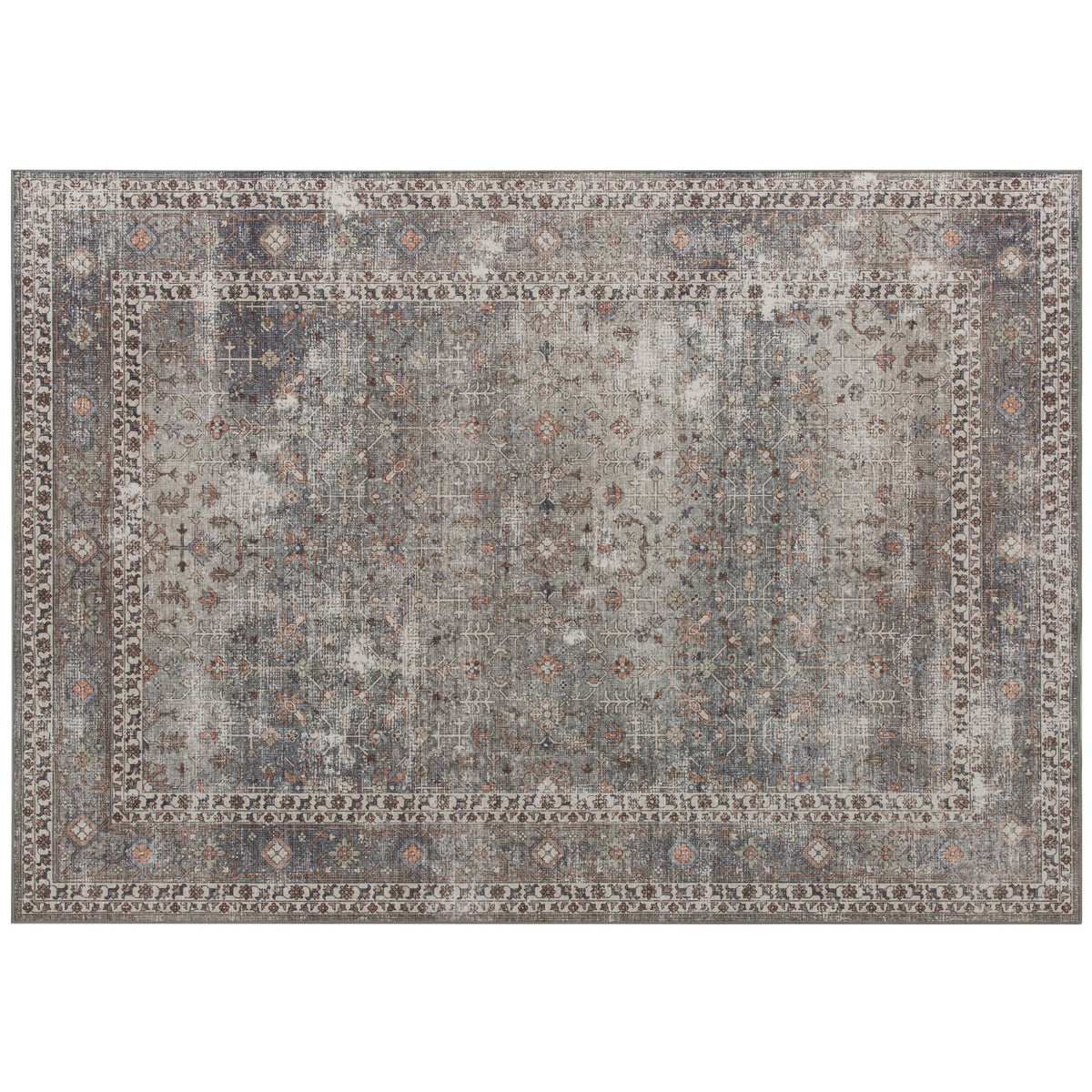 Dark Mixed-Brown Traditional Washable Area Rug
