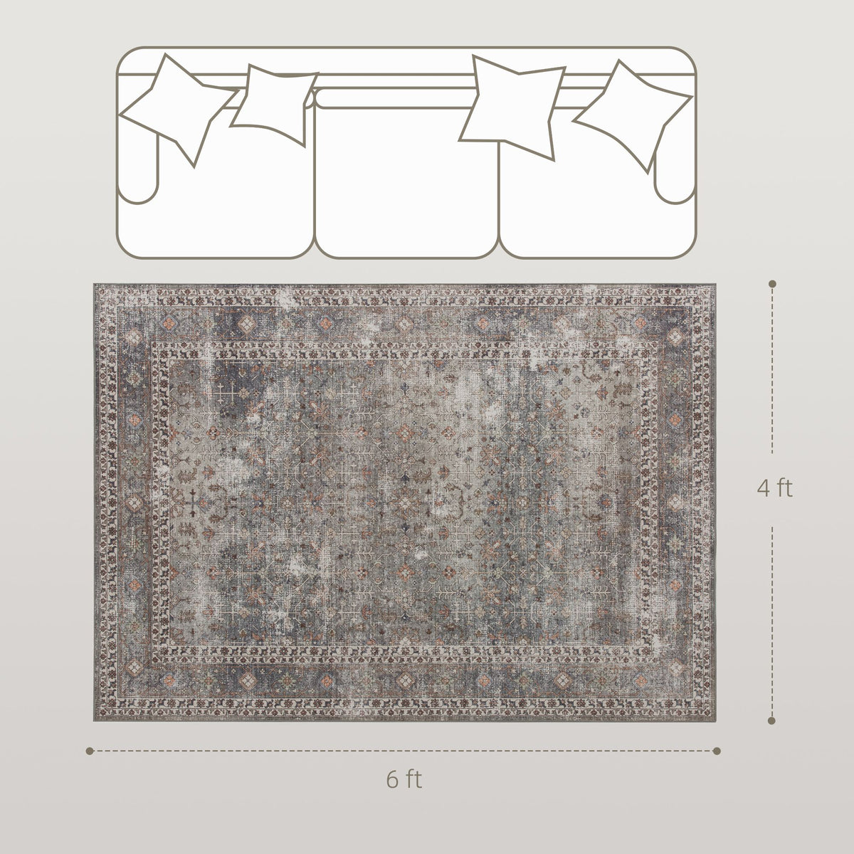 Dark Mixed-Brown Traditional Washable Area Rug