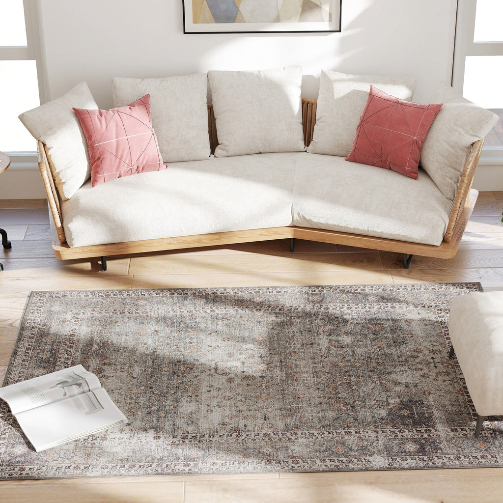 Dark Mixed-Brown Traditional Washable Area Rug