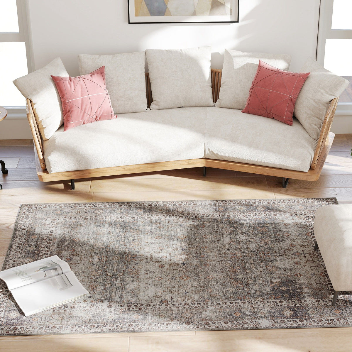 Dark Mixed-Brown Traditional Washable Area Rug