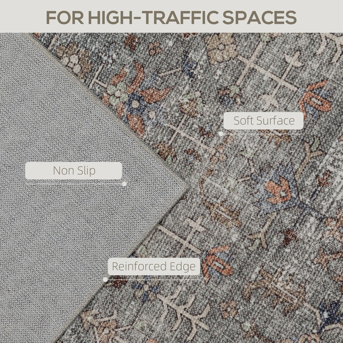 Dark Mixed-Brown Traditional Washable Area Rug