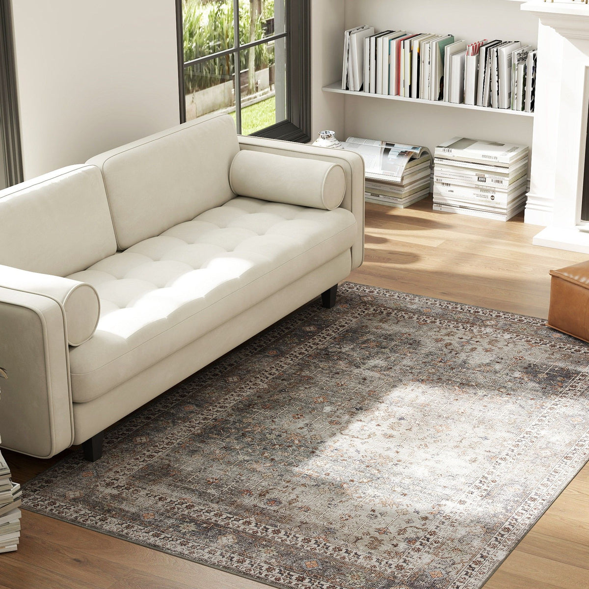 Dark Mixed-Brown Traditional Washable Area Rug