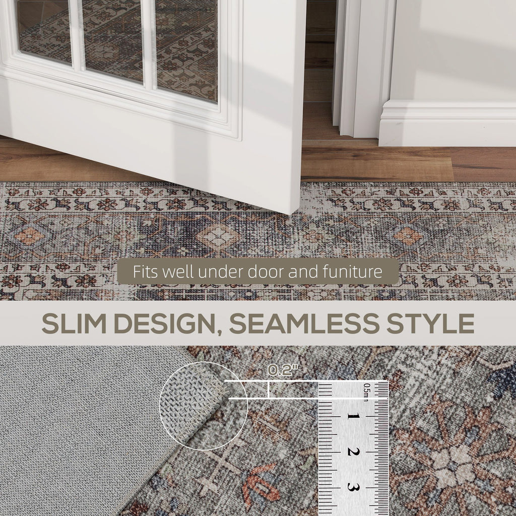 Dark Mixed-Brown Traditional Washable Area Rug