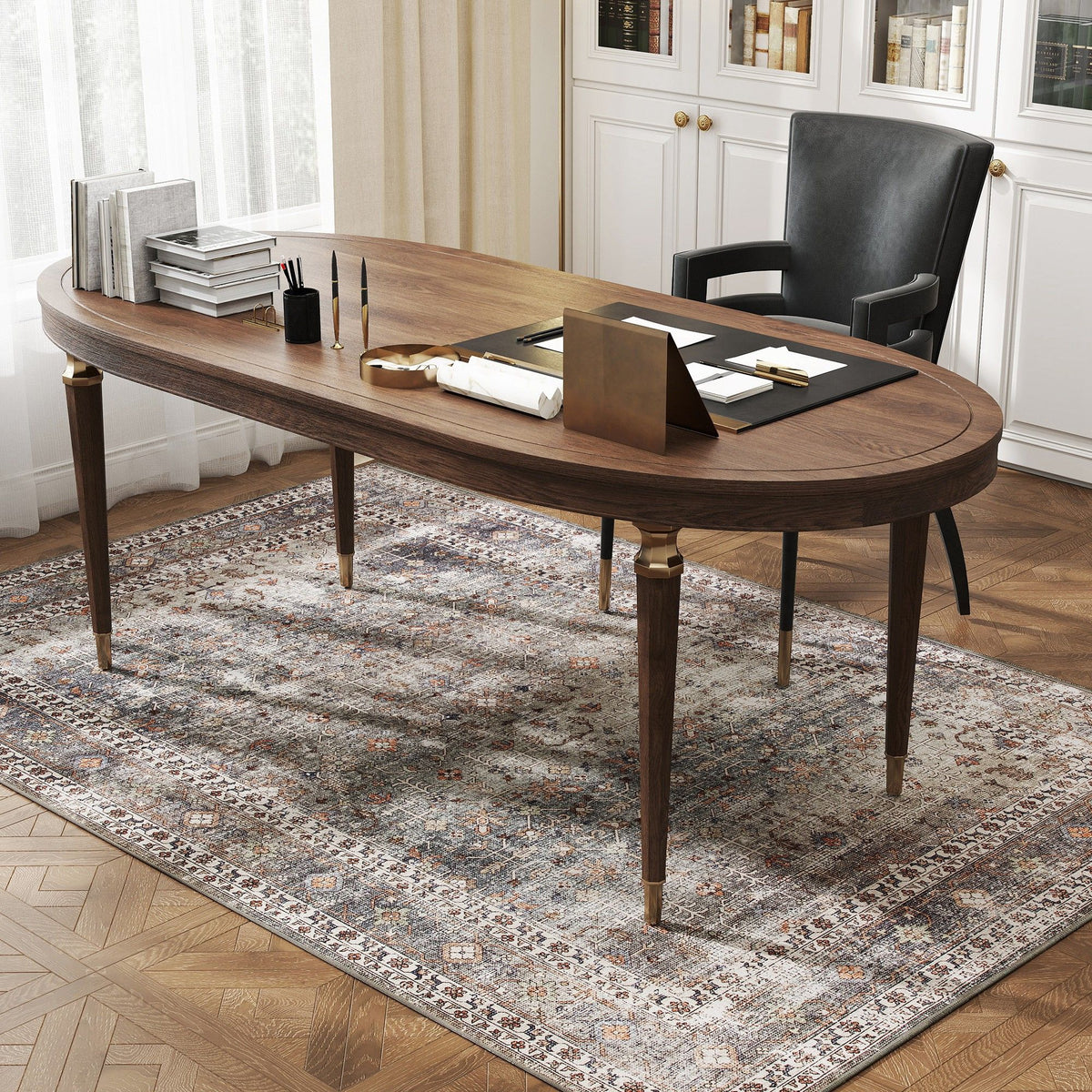 Dark Mixed-Brown Traditional Washable Area Rug