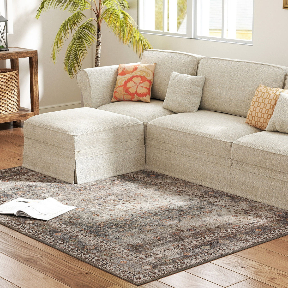 Dark Mixed-Brown Traditional Washable Area Rug