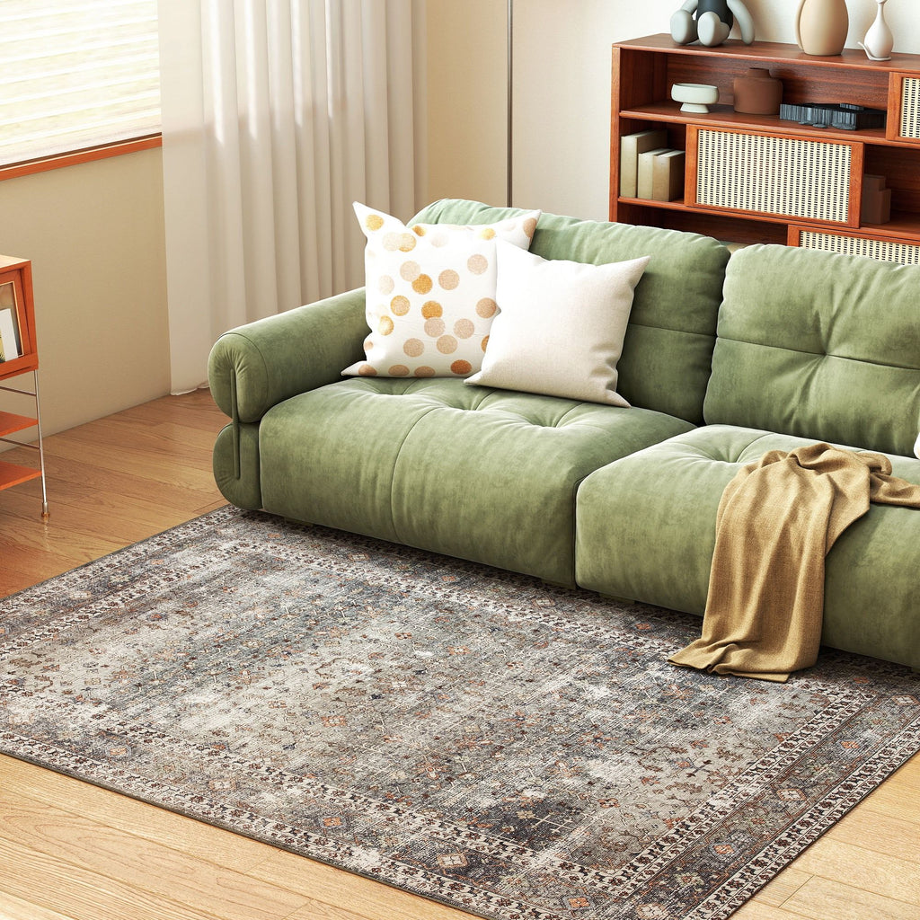 Dark Mixed-Brown Traditional Washable Area Rug
