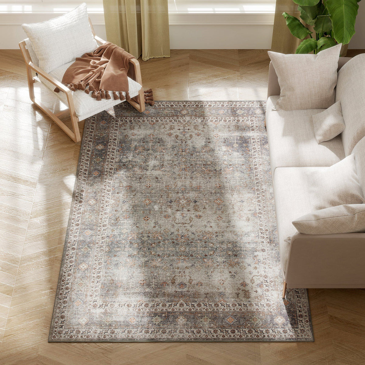 Dark Mixed-Brown Traditional Washable Area Rug