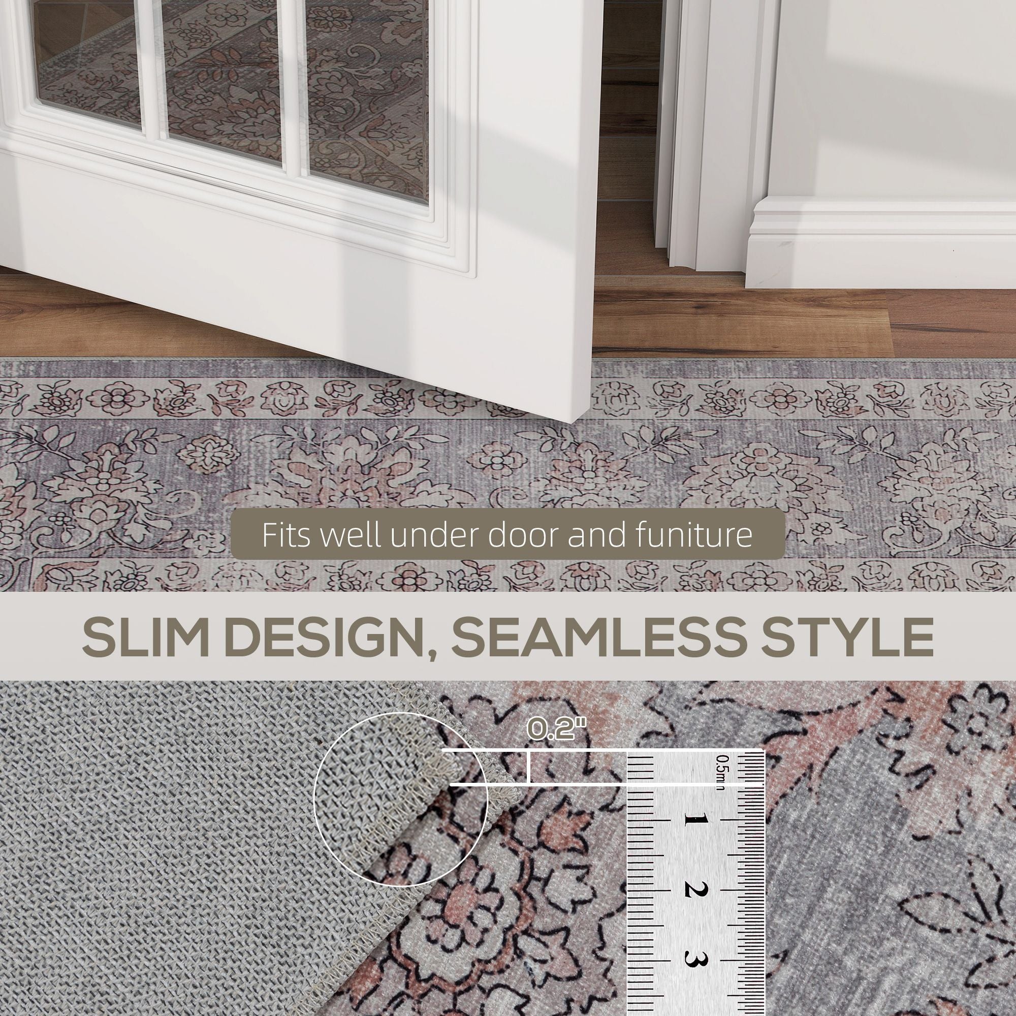 Elegant Distressed Floral Area Rug, Machine Washable & Soft Chenille