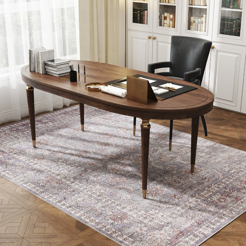 Elegant Distressed Floral Area Rug, Machine Washable & Soft Chenille