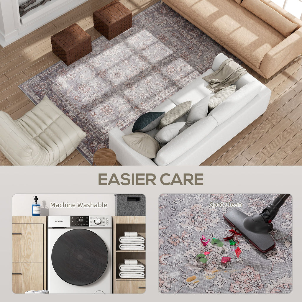 Elegant Distressed Floral Area Rug, Machine Washable & Soft Chenille