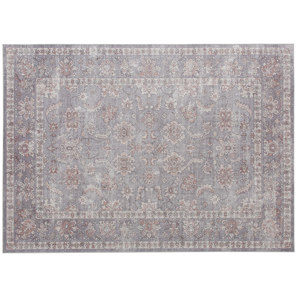 Elegant Distressed Floral Area Rug, Machine Washable & Soft Chenille