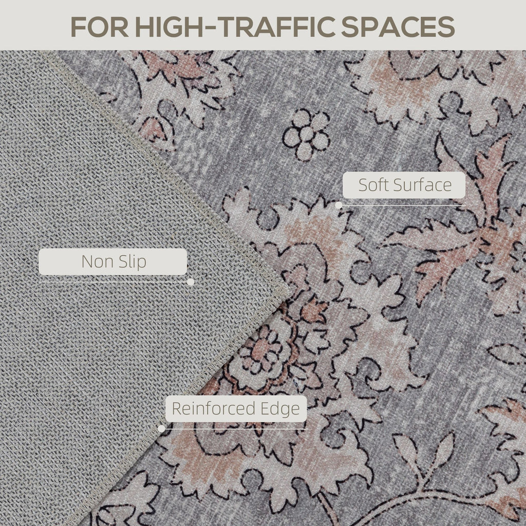 Elegant Distressed Floral Area Rug, Machine Washable & Soft Chenille