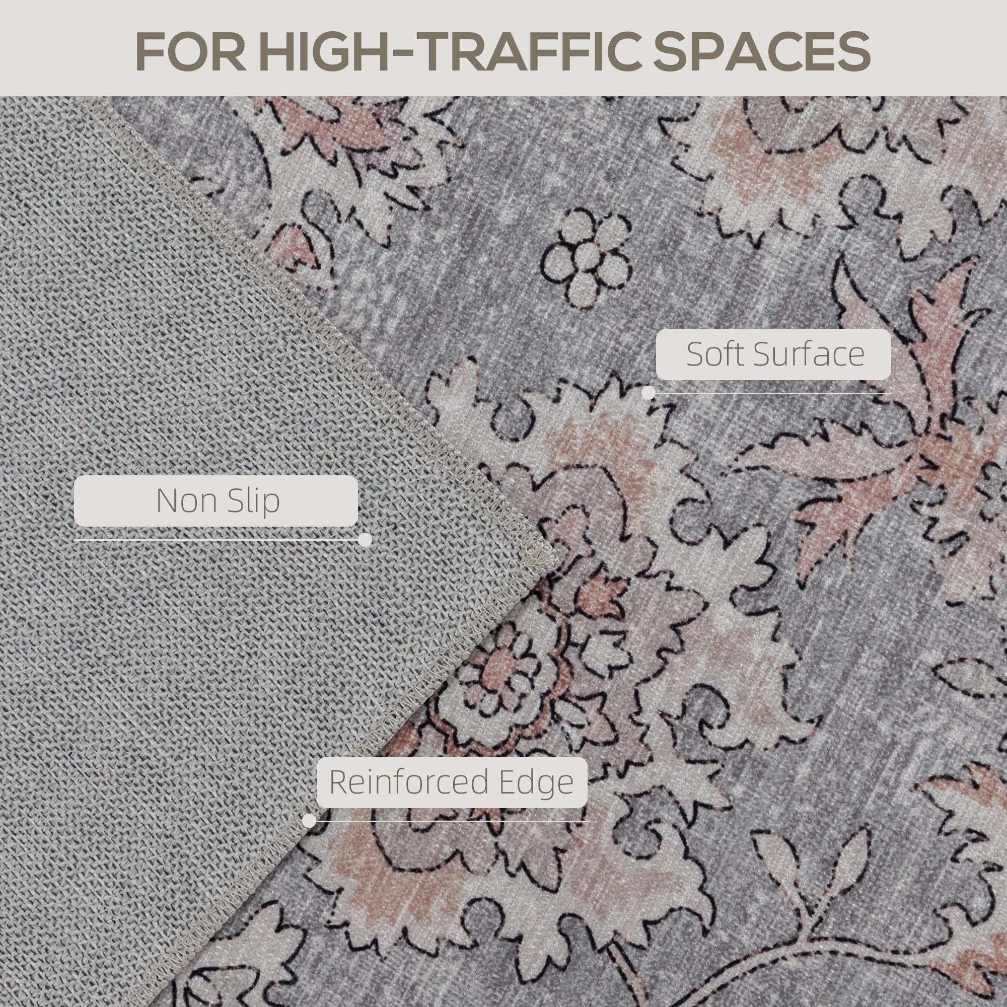 Elegant Distressed Floral Area Rug, Machine Washable & Soft Chenille