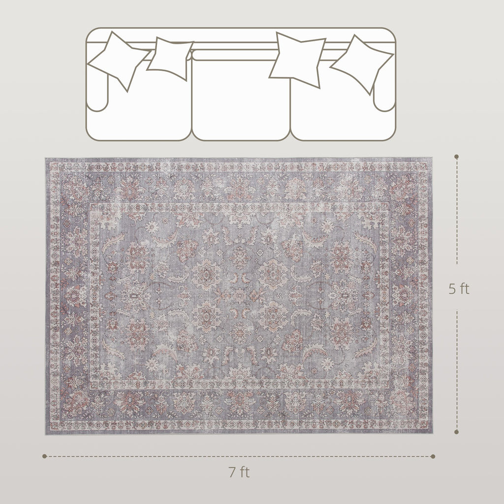 Elegant Distressed Floral Area Rug, Machine Washable & Soft Chenille