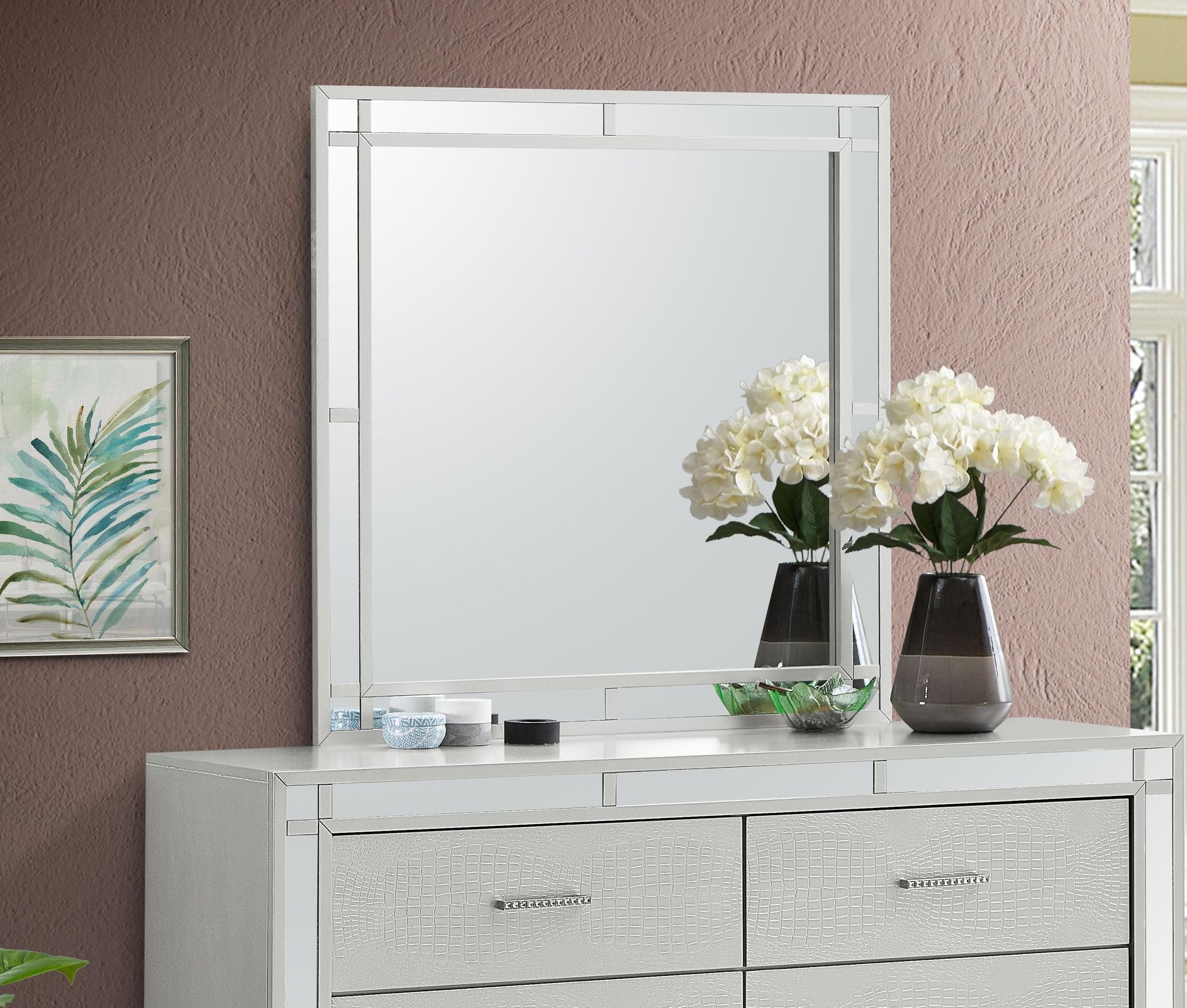 Elegant LED Accent Mirror with Silver Champagne Finish