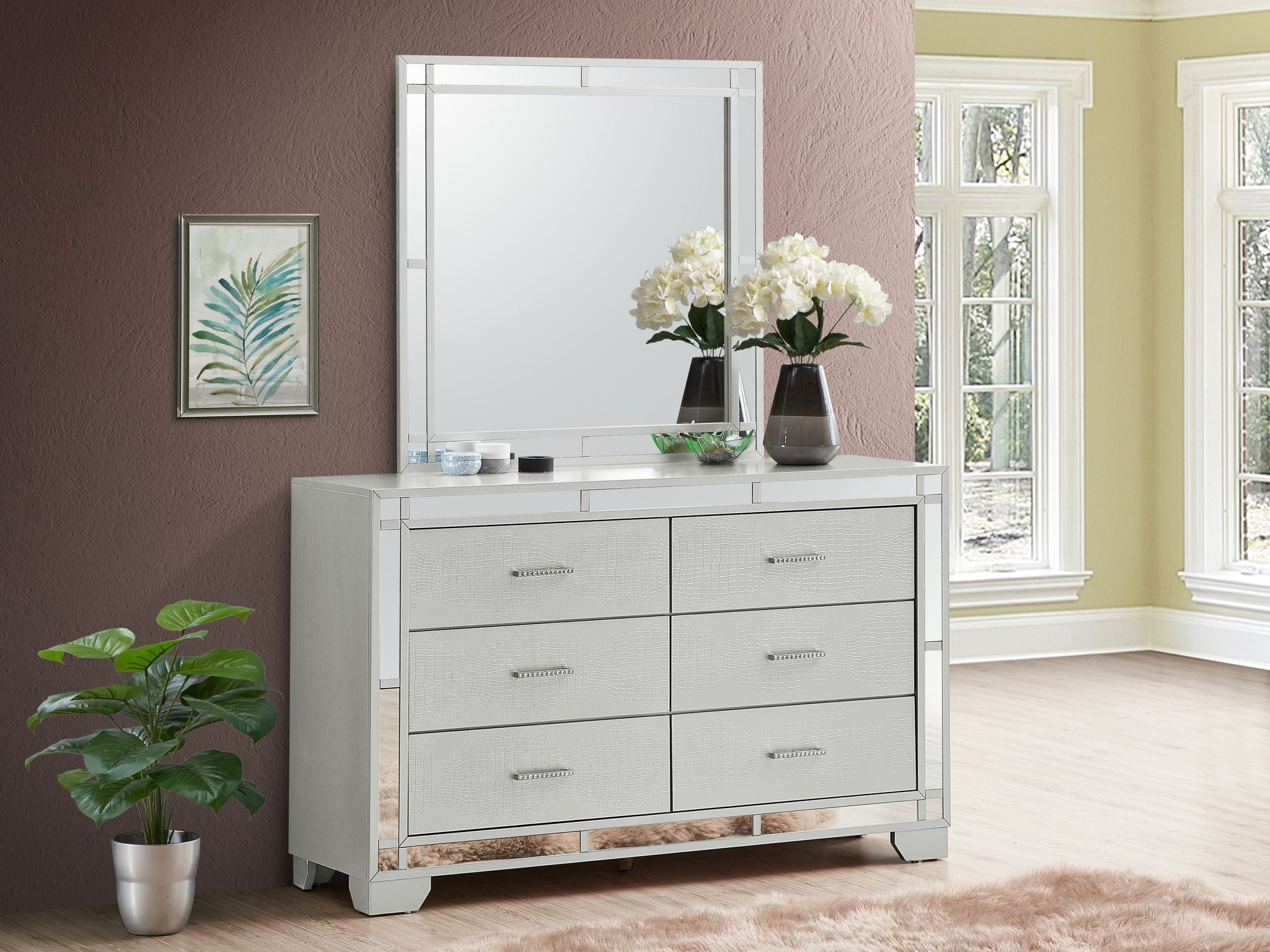 Elegant LED Accent Mirror with Silver Champagne Finish