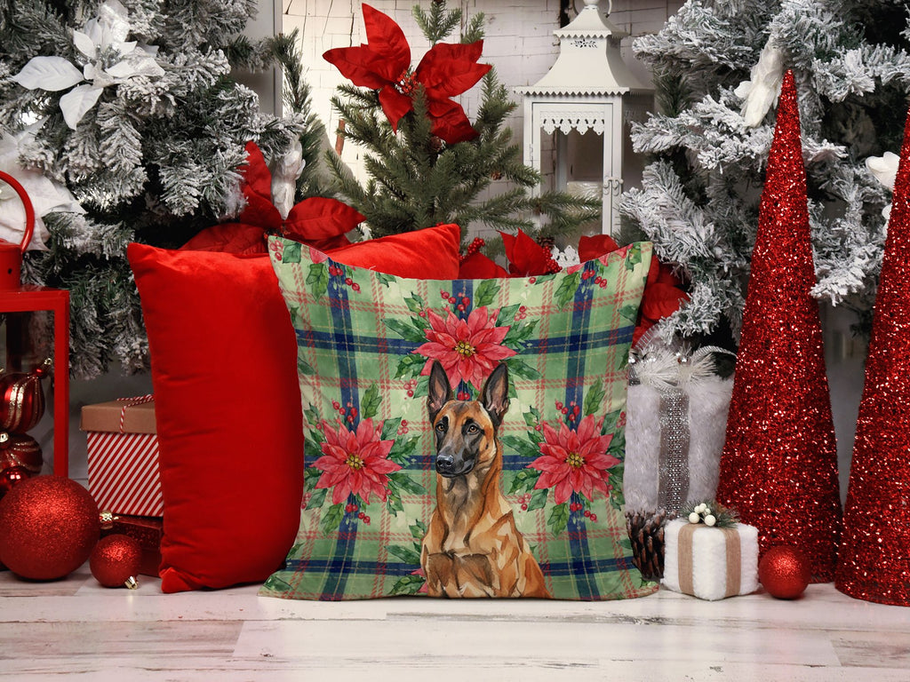 Belgian Malinois Poinsettia Christmas Throw Pillow