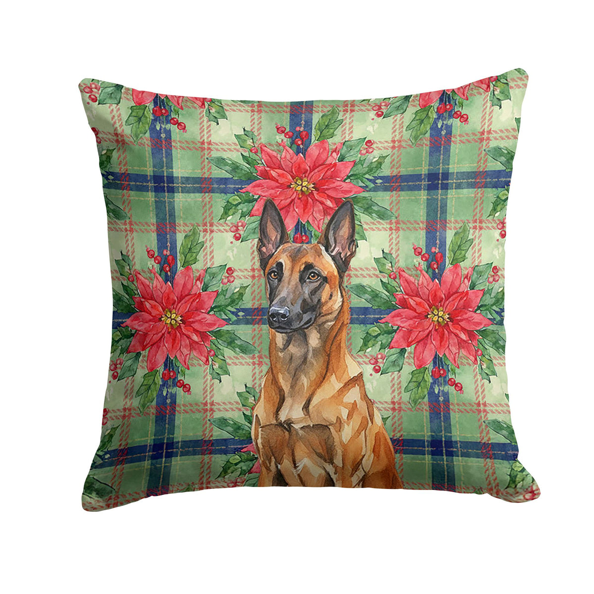 Belgian Malinois Poinsettia Christmas Throw Pillow