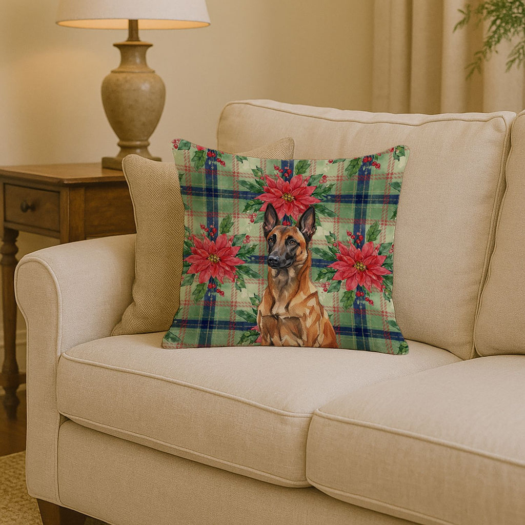Belgian Malinois Poinsettia Christmas Throw Pillow