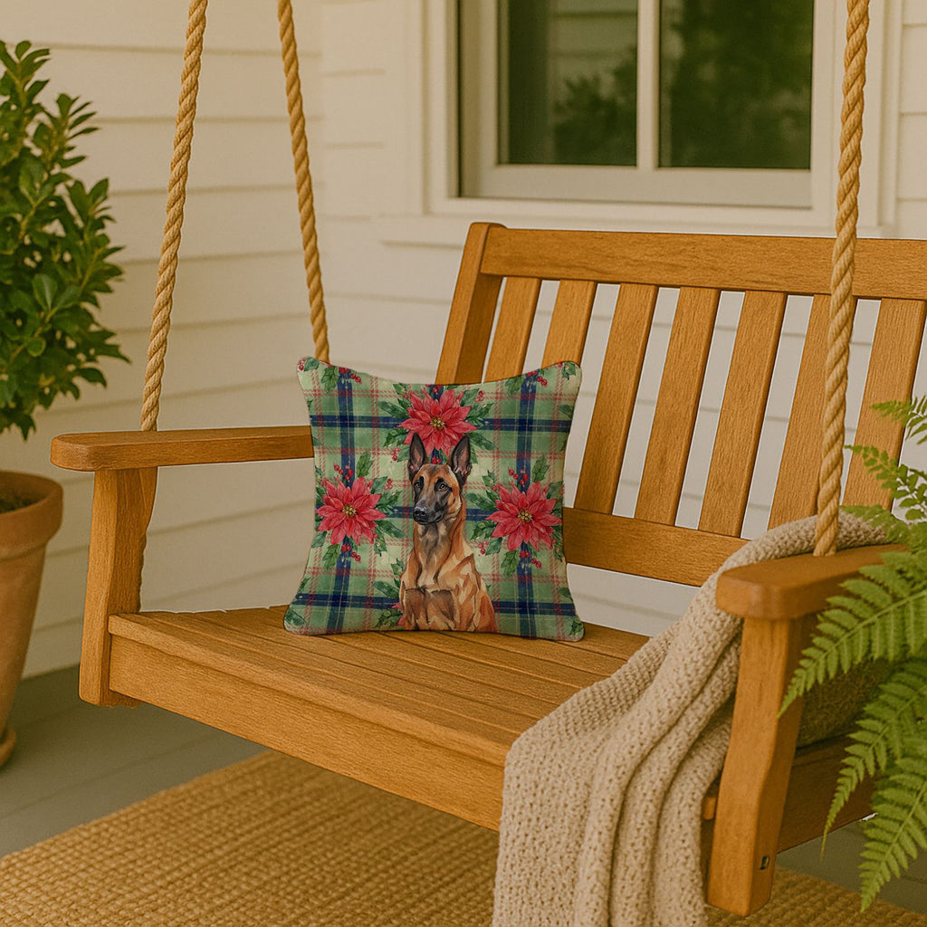 Belgian Malinois Poinsettia Christmas Throw Pillow