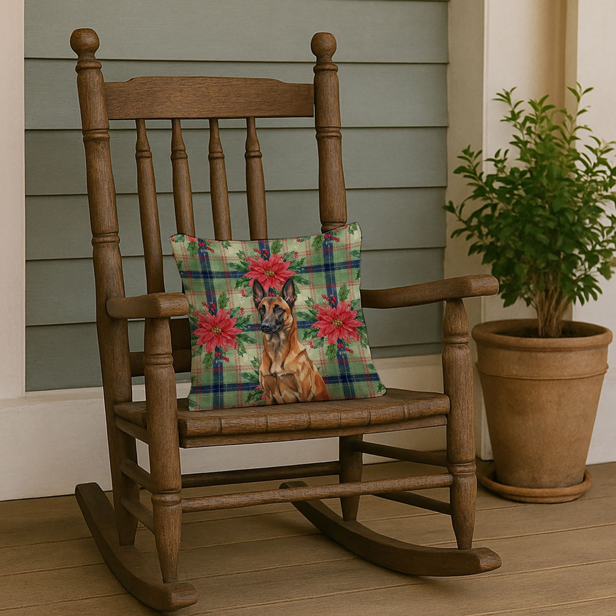 Belgian Malinois Poinsettia Christmas Throw Pillow
