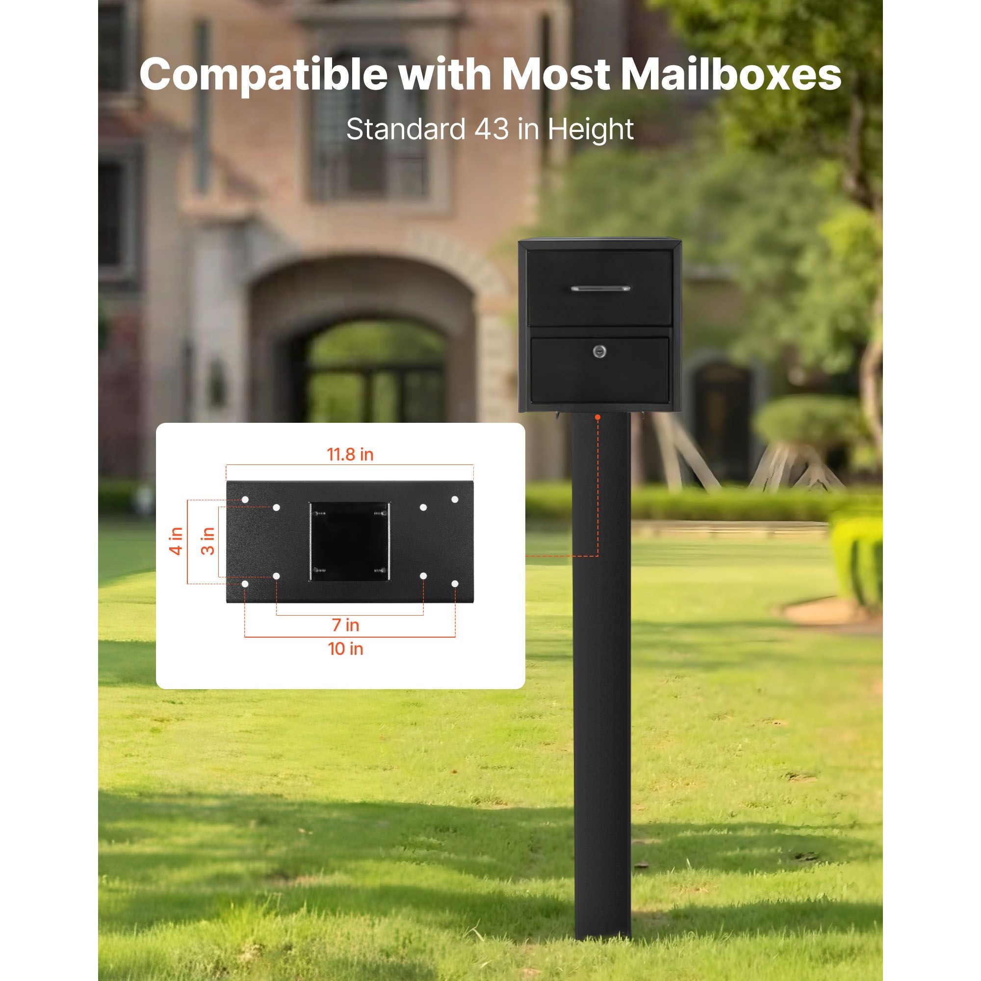 Black In-Ground Mailbox Post with Universal Mount