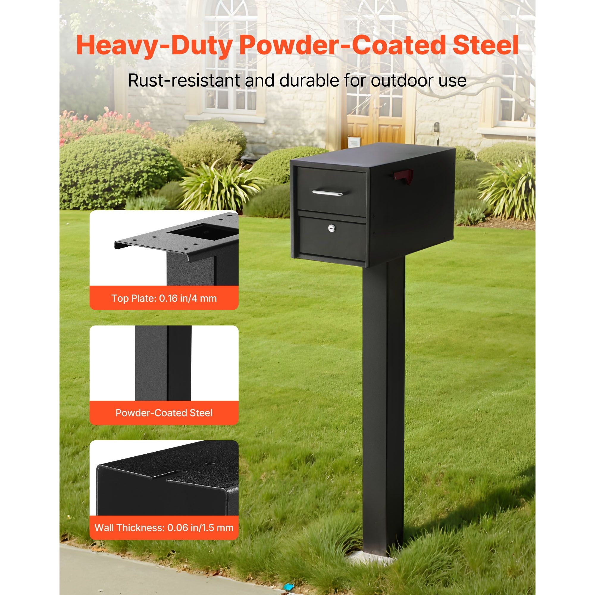 Black In-Ground Mailbox Post with Universal Mount