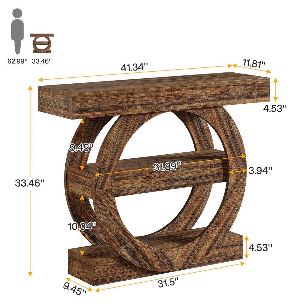 Rustic Farmhouse Console Table with Open Shelves