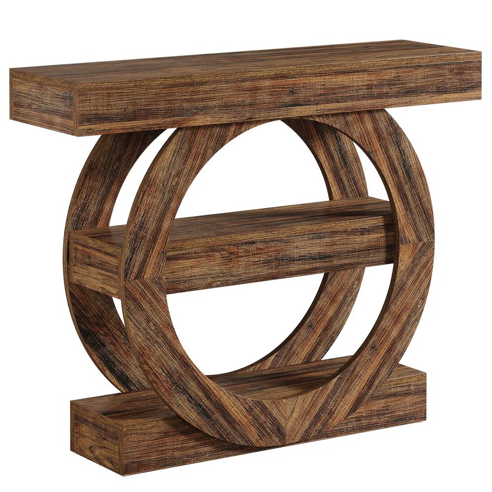 Rustic Farmhouse Console Table with Open Shelves