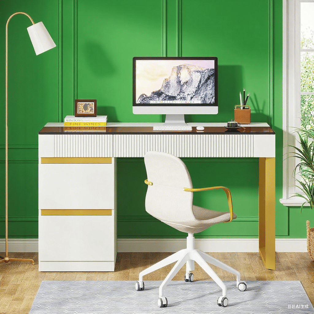Makeup Vanity Desk with Clear Glass Top and 4 Drawers