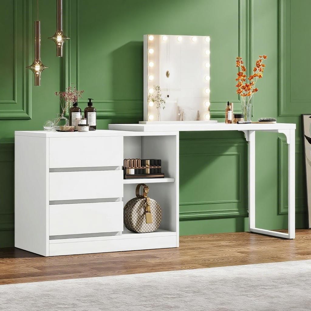 Elegant White Makeup Vanity with Ample Storage