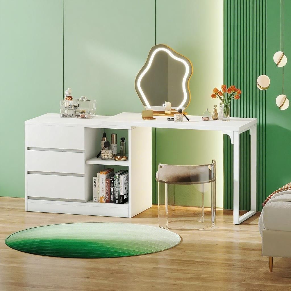 Elegant White Makeup Vanity with Ample Storage