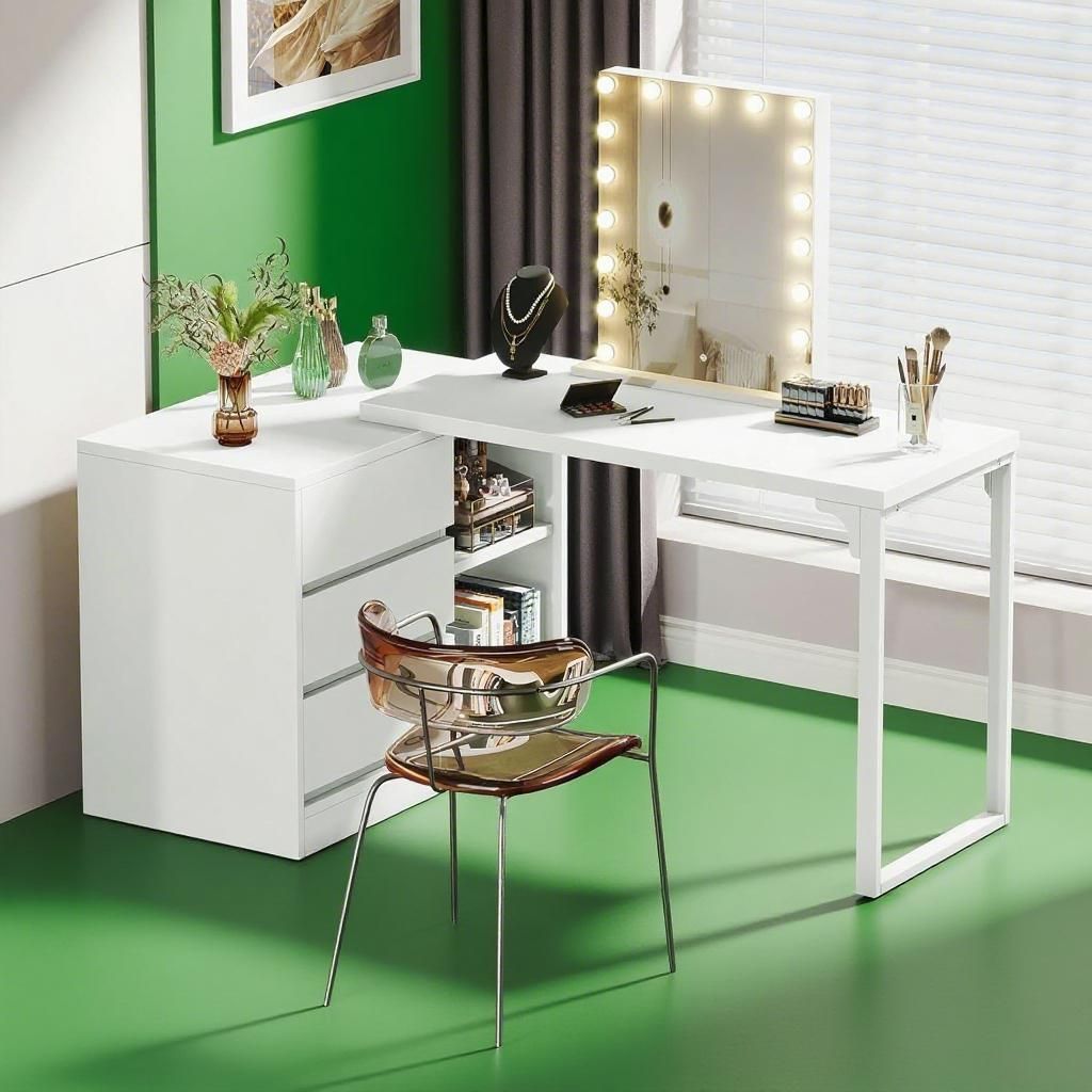 Elegant White Makeup Vanity with Ample Storage