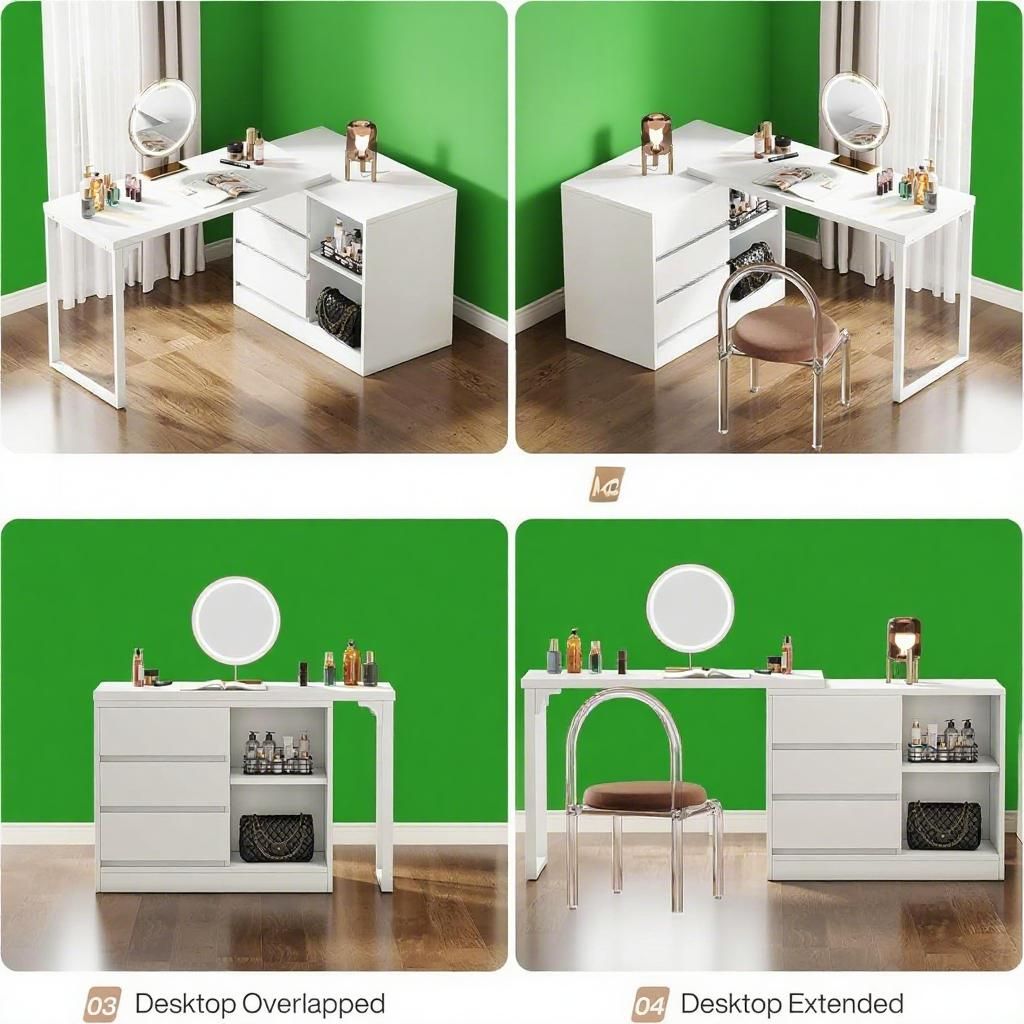 Elegant White Makeup Vanity with Ample Storage