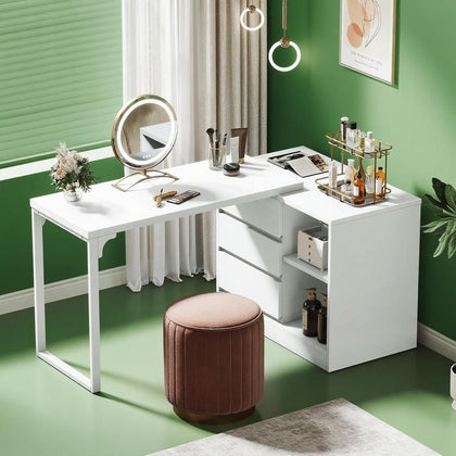Elegant White Makeup Vanity with Ample Storage