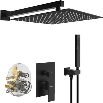 Matte Black Rain Shower and Waterfall Tub Faucet Set