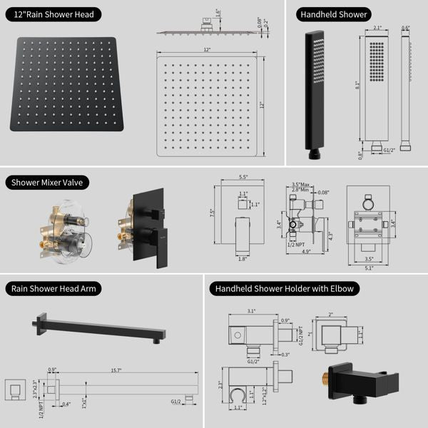 Matte Black Rain Shower and Waterfall Tub Faucet Set