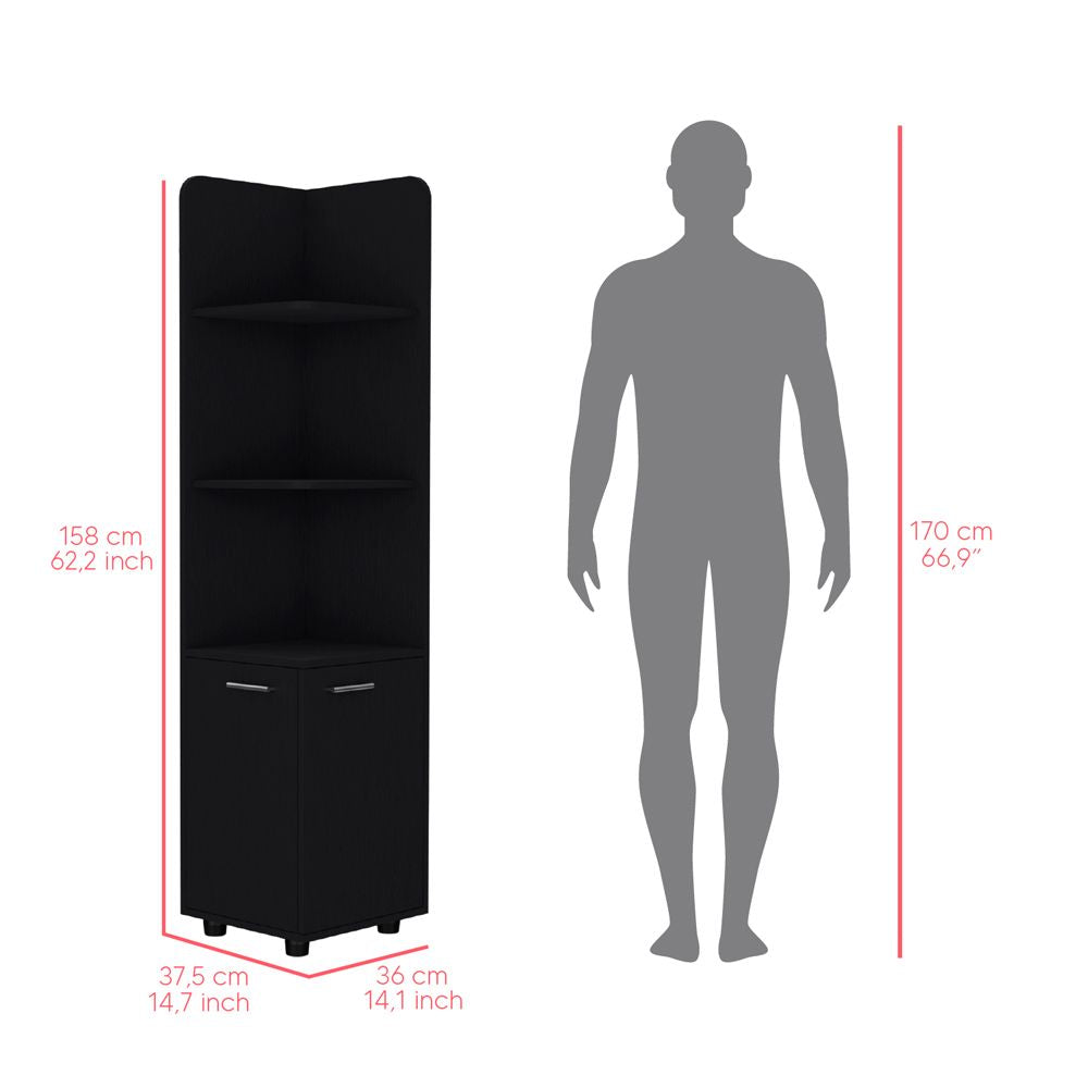 Malibu 62- Tall Corner Linen Cabinet with Open Shelves and Double Door Storage