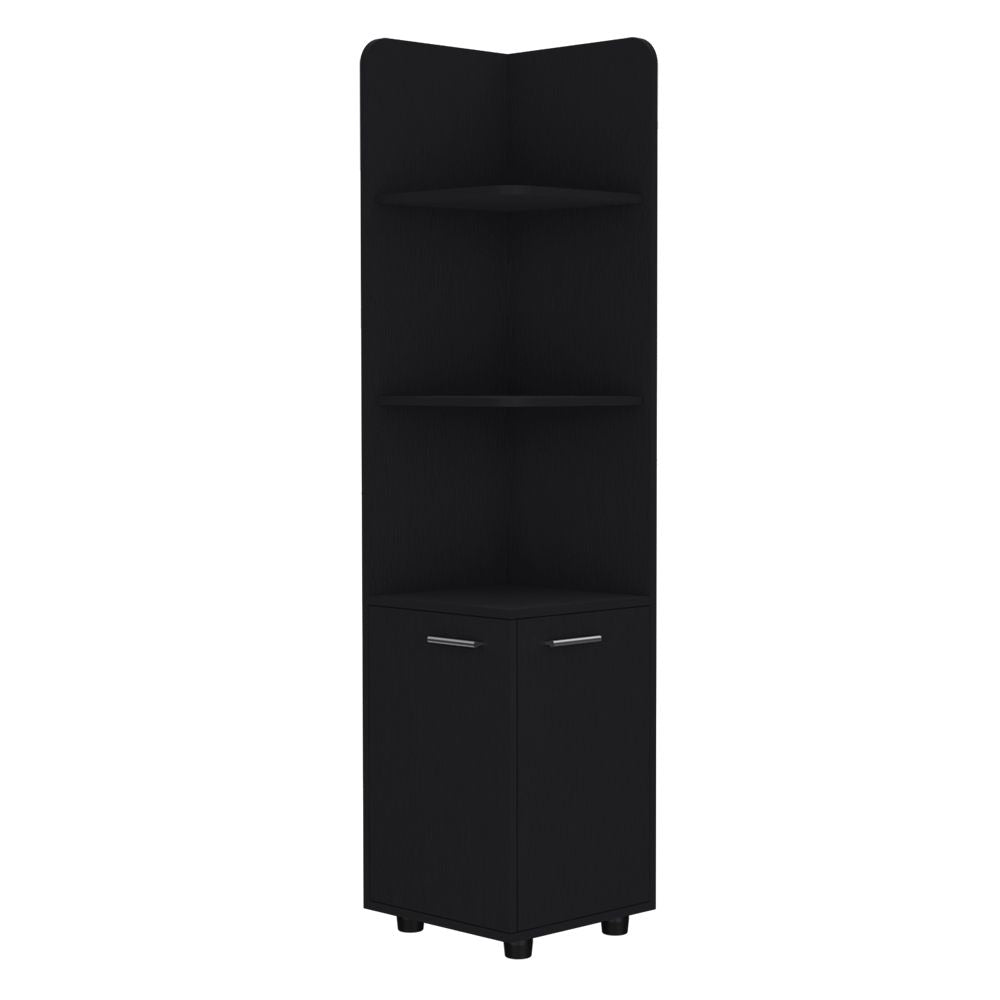 Malibu 62- Tall Corner Linen Cabinet with Open Shelves and Double Door Storage