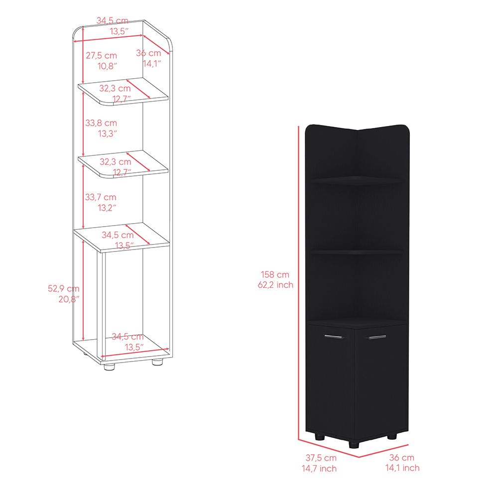 Malibu 62- Tall Corner Linen Cabinet with Open Shelves and Double Door Storage