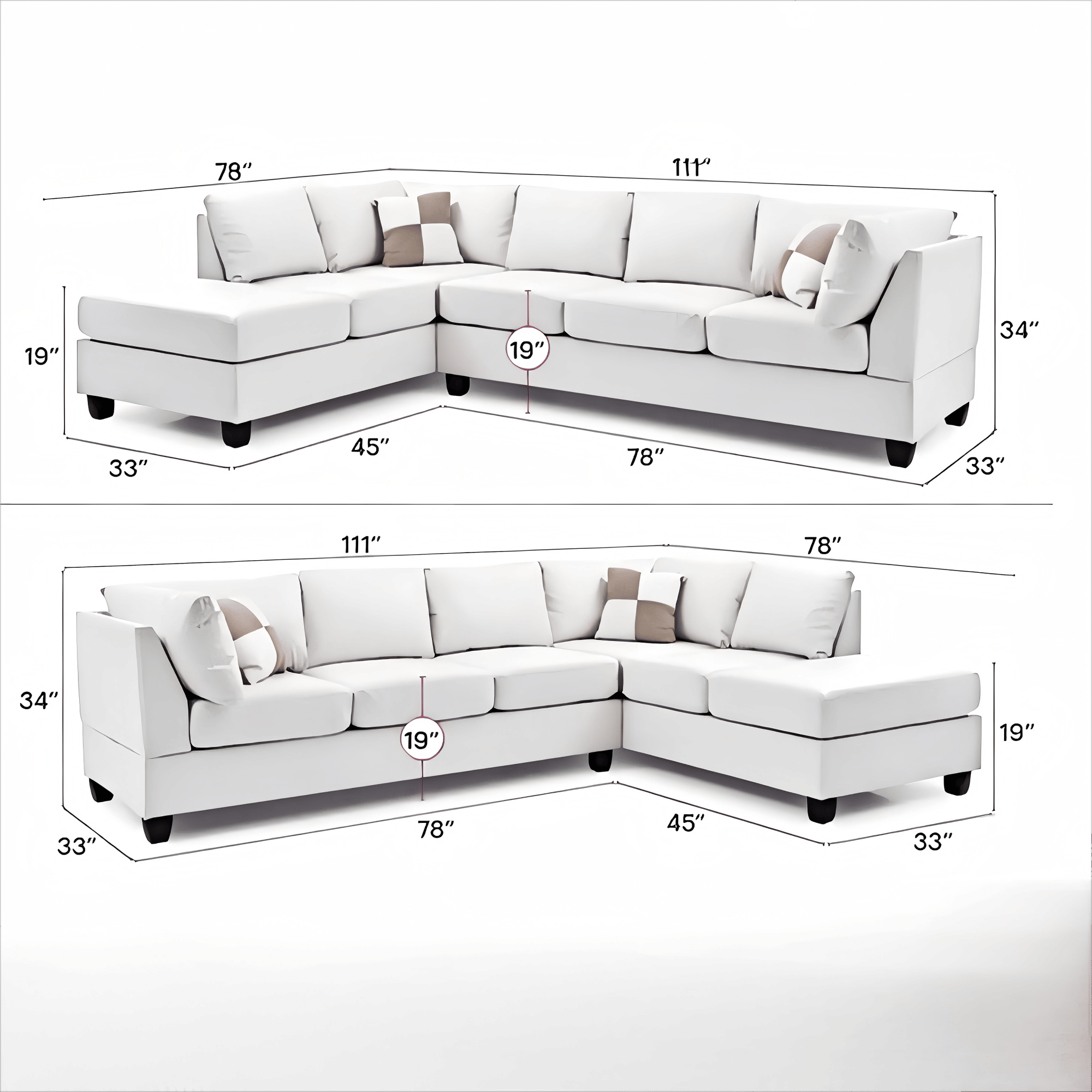 Malone G647B-SC Sectional in White with Removable Backs