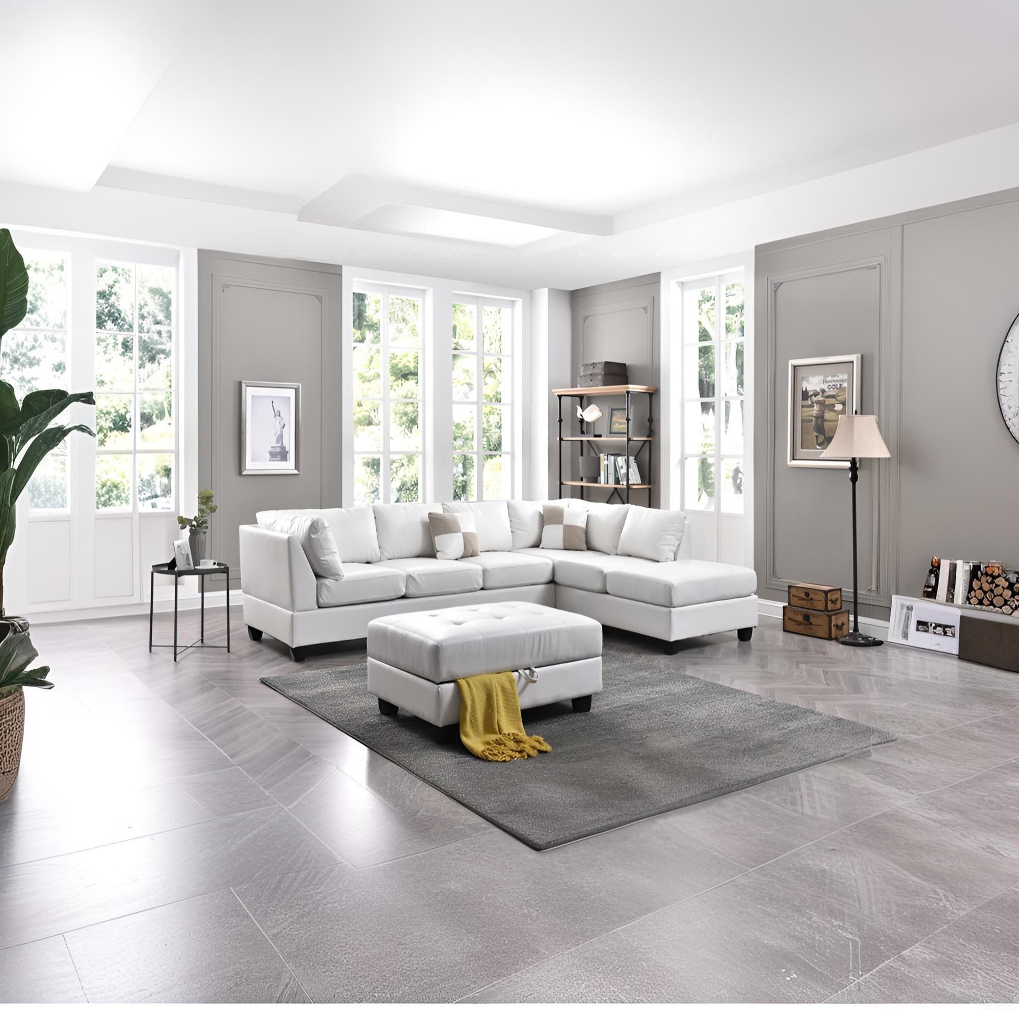Malone G647B-SC Sectional in White with Removable Backs